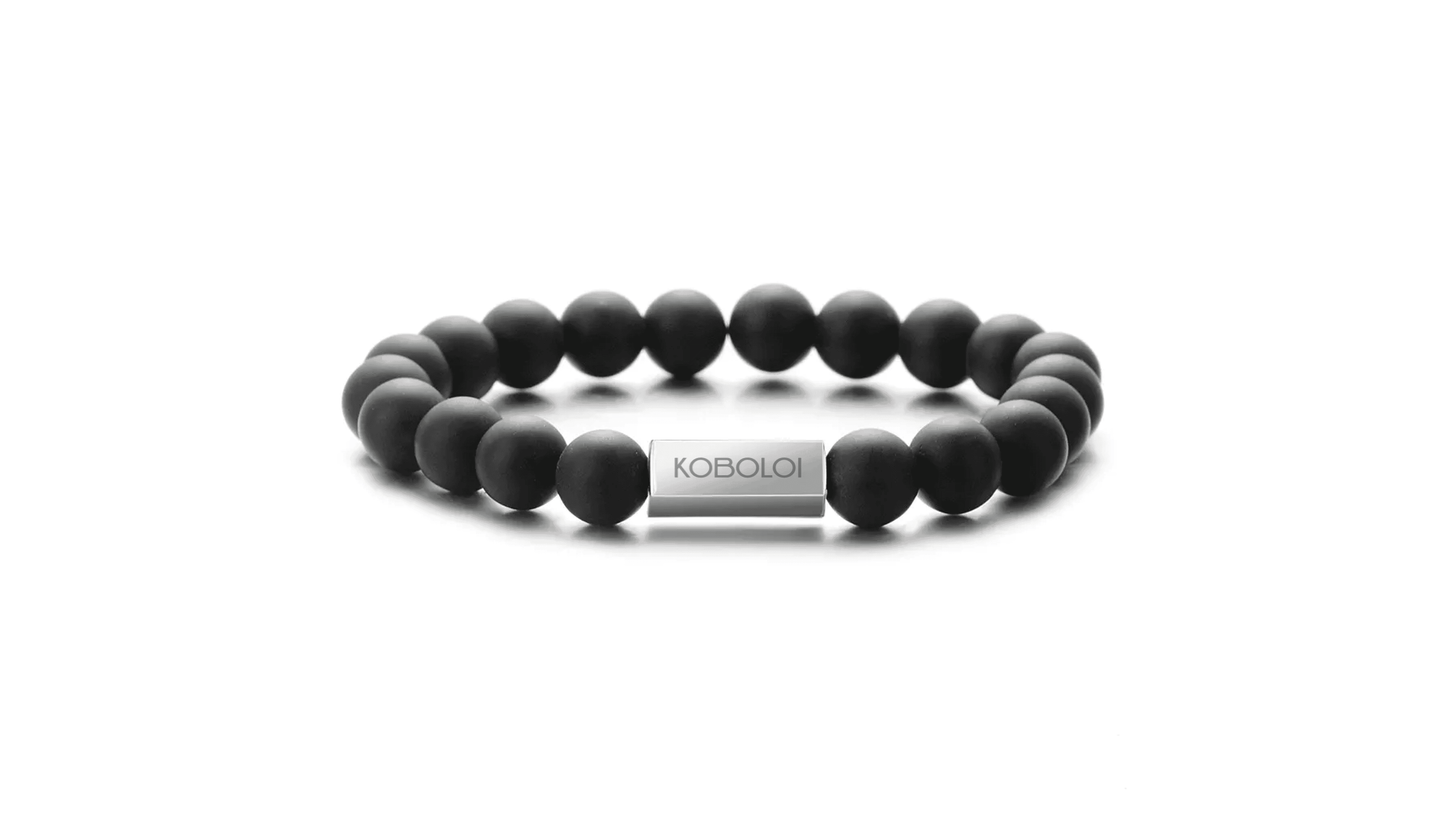 KOBOLOÏ Bracelet en perles de pierres naturelles d'Agate Noire Mate